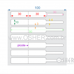 Etiqueta Adesiva BOPP Branco Fosco Acril. 22g Joalheiro 90  x 10  (Corpo 30+30X10 e Filete 30X4) Unica L100