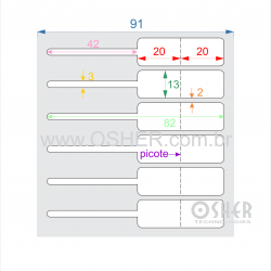 Etiqueta Adesiva BOPP Branco Fosco Acril. 22g Joalheiro 82  x 13  (Corpo 20+20x13 e filete 42x3) esp2H Unica Invertida L091 
