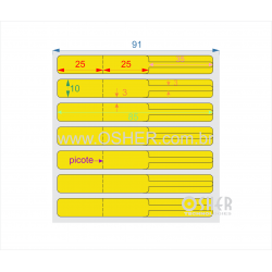 Etiqueta Adesiva BOPP Branco Fosco Acril. 22g Joalheiro 85  x 10  (Corpo 25+25X10 e Filete 35X3) UN RET Chap Amarelo L091