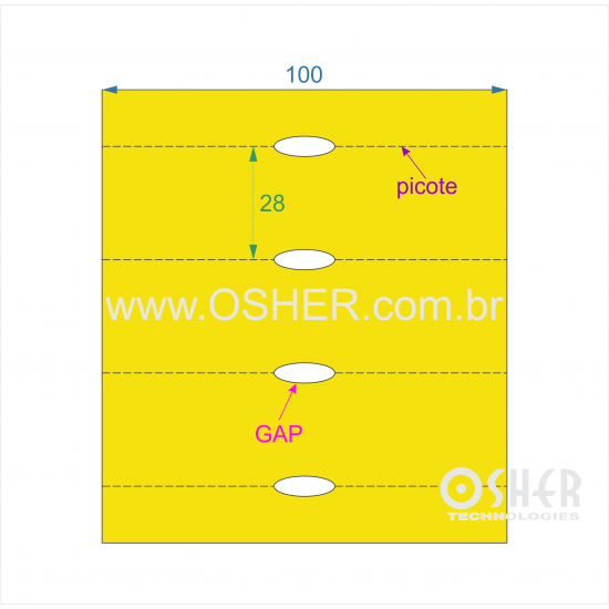 Etiqueta Sem Adesivo Couchê 170g L2 100  x 28  x 1 GC Sem Divisão Chap Amarelo