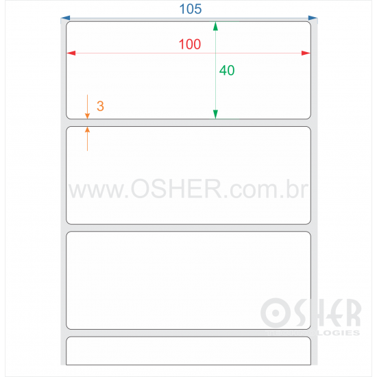 Etiqueta Transtherm 100 x 40  x 1 L105