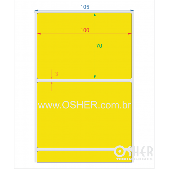 Etiqueta Transtherm 100 x 70  x 1 L105 Chap Amarelo