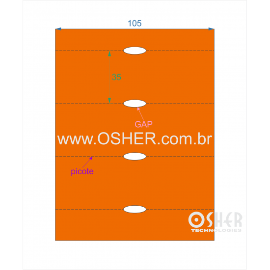 Etiqueta Sem Adesivo Couchê 170g L2 105  x 35  x 1 GC Sem Divisão Chap Laranja