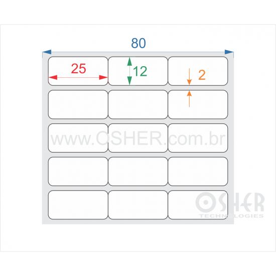 Etiqueta BOPP Branco Fosco 25  x 12  x 3 Geminada ESP2H L080