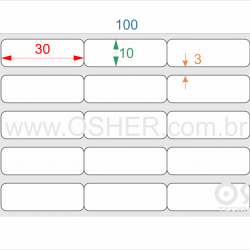 Etiqueta PVC Branco Destrutível Casca de Ovo Liner Fino 30  x 10  x 3 Geminada L100