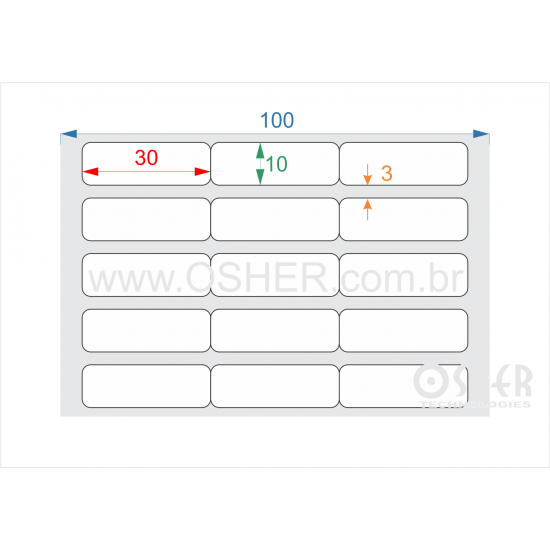 Etiqueta PVC Branco Destrutível Casca de Ovo Liner Fino 30  x 10  x 3 Geminada L100