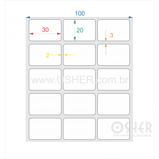 Etiqueta Poliester Branco Brilhante 30  x 20  x 3 ESP2L L100