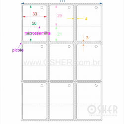 Tag Couchê Adesivo 33  x 50  x 3 FPU (Lado Direito 5 Borda) Microsserrilha 29+21H Picote ESP4L Picote ESP3H CLS 