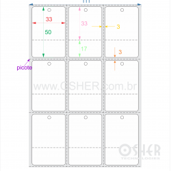 Tag Couchê Adesivo 33  x 50  x 3 FPU Meio Corte 33+17H Picote ESP3L Picote ESP3H CLS