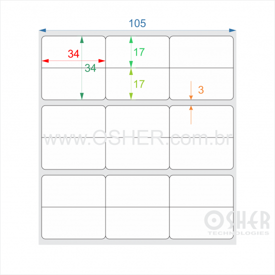 Etiqueta Adesiva Couchê 34  x 34  x 3 Geminada Meio Corte 17+17H