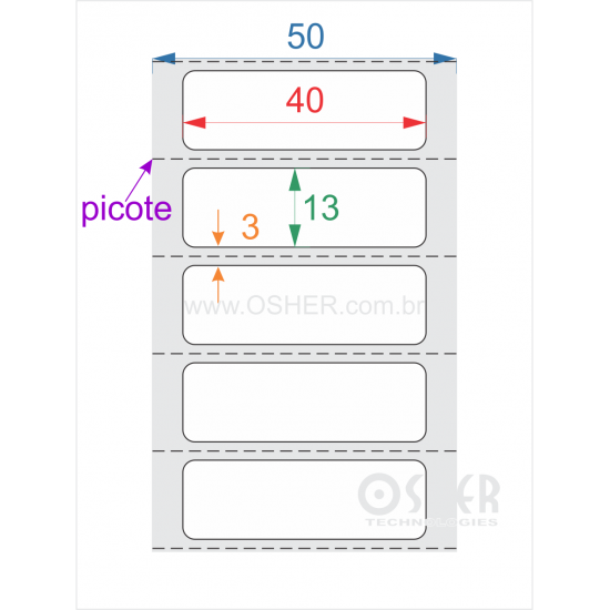 Etiqueta Duplo Uso Couchê 40  x 13  x 1 Sem Divisão CLS Picote L050