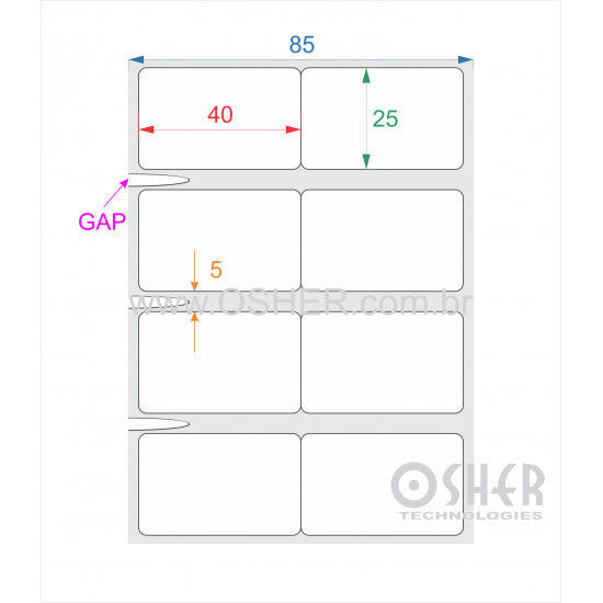 Etiqueta Poliester Branco Brilhante 40  x 25  x 2 GE ESP5H Geminada L085