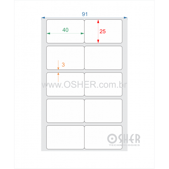 Etiqueta Poliester Cromo Fosco 40  x 25  x 2 Geminada L091