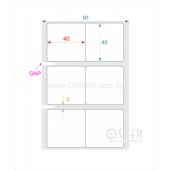 Etiqueta VOID Branco Brilhante 40  x 40  x 2 GE Geminada ESP5H L091
