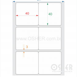 Etiqueta Poliester Branco Brilhante 40  x 40  x 2 Geminada L091