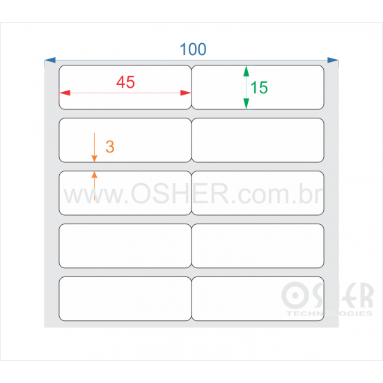 Etiqueta Poliester Cromo Fosco 45  x 15  x 2 Geminada