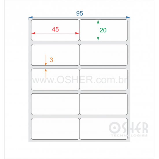 Etiqueta Poliester Cromo Fosco 45  x 20  x 2 Geminada L095