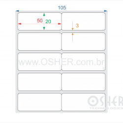 Etiqueta Poliester Branco Brilhante 50  x 20  x 2 Geminada 