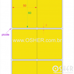 Etiqueta Adesiva Couchê 50  x 60  x 2 Geminada Picote Chap Amarelo