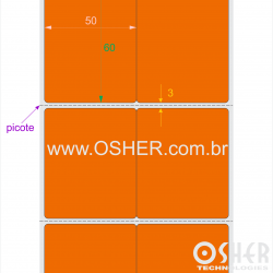 Etiqueta Adesiva Couchê 50  x 60  x 2 Geminada Picote Chap Laranja