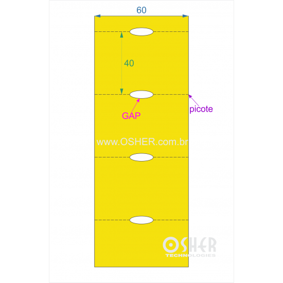 Etiqueta Sem Adesivo Couchê 170g L2 60  x 40  x 1 GC Sem Divisão Chap Amarelo