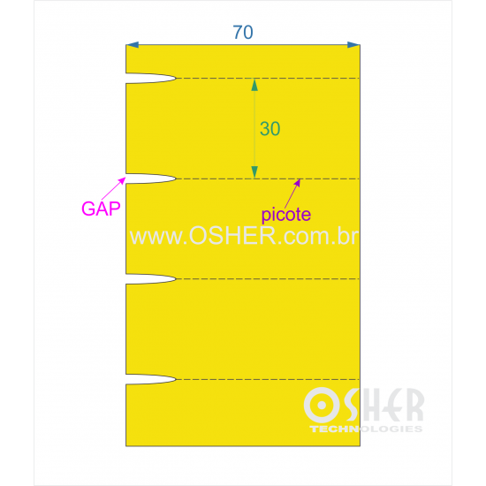 Etiqueta Sem Adesivo Couchê 170g L2 70  x 30  x 1 GE Sem Divisão Chap Amarelo