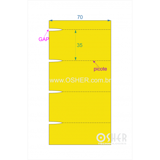 Etiqueta Sem Adesivo Couchê 170g L2 70  x 35  x 1 GE Sem Divisão Chap Amarelo