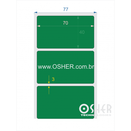 Etiqueta PVC Branco Destrutivel Casca de Ovo Liner Fino 70  x 40  x 1 Chap Verde L077