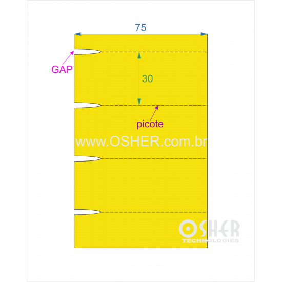 Etiqueta Adesiva Couchê 75  x 30  x 1 GE Sem Divisão Chap Amarelo