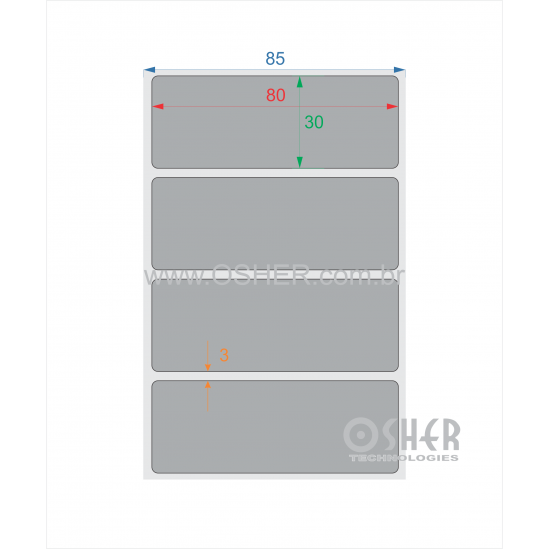 Etiqueta Adesiva Couchê 80  x 30  x 1 Chap Cinza