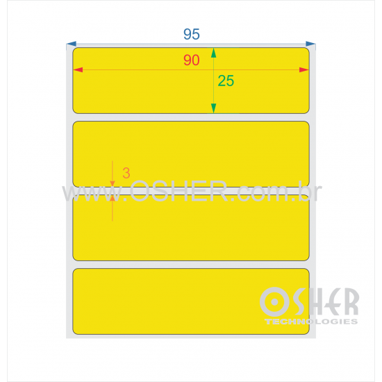 Etiqueta Adesiva Couchê 90  x 25  x 1 Chap Amarelo L095