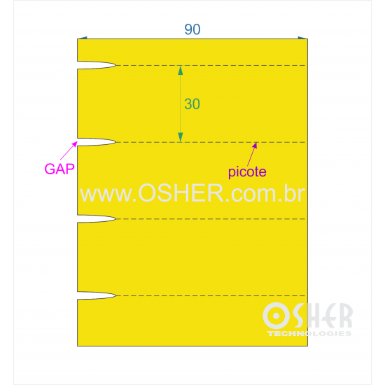Etiqueta Sem Adesivo Couchê 170g L2 90  x 30  x 1 GE Sem Divisão Chap Amarelo